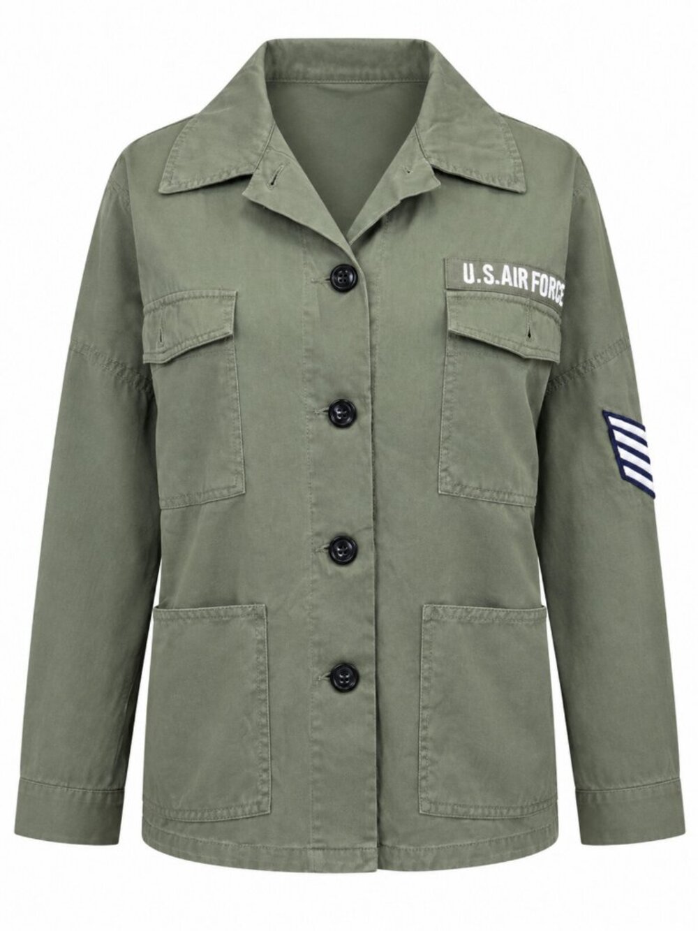 moussy Olive Military Jacket With Vintage Look Patches Size 2
